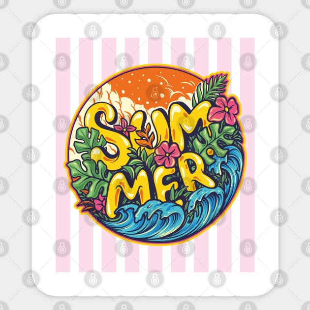 Tropical Summer - Pink Stripes on Sticker by Peter the T-Shirt Dude